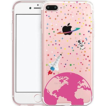 iPhone 7 Plus Case, SwiftBox Clear Case with Design for iPhone 7 Plus with Tempered Glass Screen Protector (Colorful Stars and Astronaut)