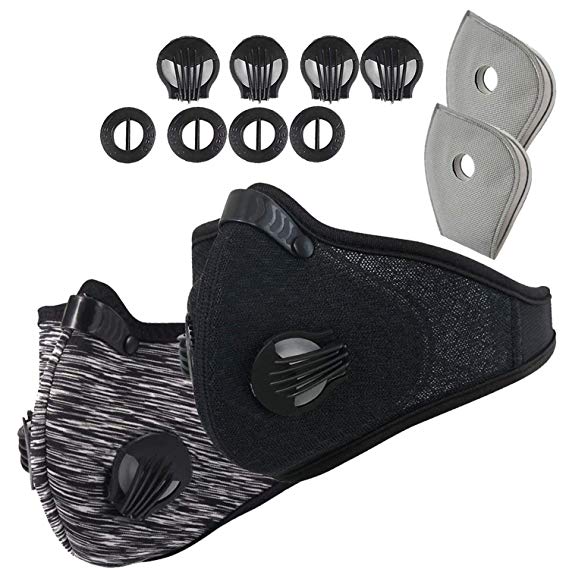 Dustproof Face Mask - Activated Carbon Dust Proof Pollution Respirator with Filter Filtration Cotton Sheet and Valves for Exhaust Gas, Anti Pollen Allergy, PM2.5, Running, Cycling
