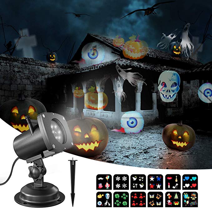 Snowflake Projector Lights Outdoor, OxyLED 12 Slides Landscape Projection Lights, Waterproof LED Projection Lamp for Halloween Christmas Theme Party, Garden Yard Decoration