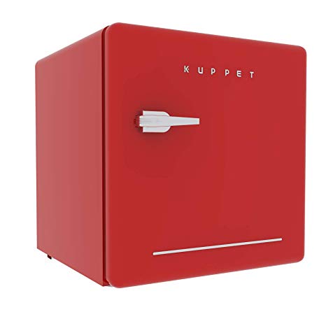 KUPPET Classic Retro Compact Refrigerator Single Door, Mini Fridge with Freezer, Small Drink Chiller for Home,Office,Dorm, Small beauty cosmetics Skin care mask refrigerated for home,1.6 Cu.Ft (Red)