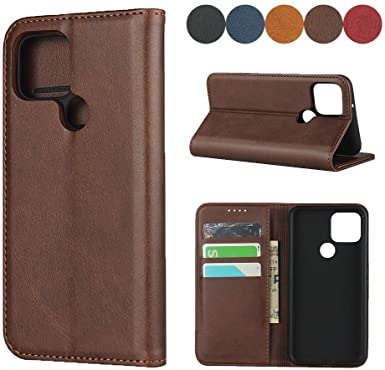 Sailor Tech Google Pixel 5 Wallet case, Luxury Genuine Leather Folio Flip Cases Cover with Kickstand Card Slots Holder Dark Saddle Brown