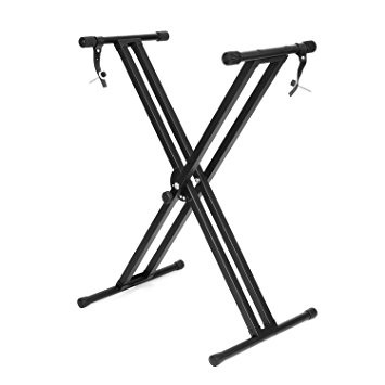 FEMOR Keyboard Stand, Twin Braced X Frame, Height Adjustable Folding with Securing Locking Straps
