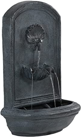 Sunnydaze Seaside Outdoor Wall Water Fountain - Waterfall Wall Mounted Fountain & Backyard Water Feature with Electric Submersible Pump - Lead Finish - 27 Inch