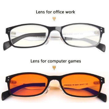 Jimmy Orange Full Frame Computer Glasses Video Gaming Glasses or for Office Work with Uv Protection Anti Blue Rays Anti Glare and Scratch Resistant Lens High Quality Glasses JO8808GG 2 pairs black