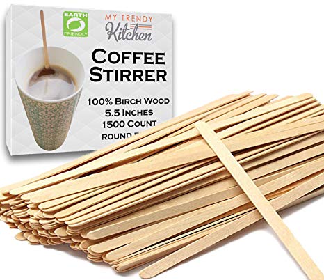 Wooden Coffee Stir Sticks 1500 Count - Eco-Friendly Splinter-Free Birch Wood - Disposable Coffee, Tea, Beverage Mixing Stirrers with Round Ends