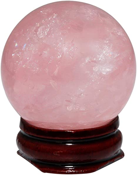 rockcloud Healing Crystal Natural Pink Rose Quartz Gemstone 2.55"(65mm) Ball Divination Sphere with Wood Stand