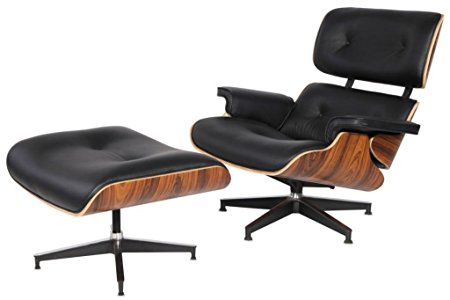 eMod - Mid Century Plywood Eames Lounge Chair & Ottoman Italian Leather Black/Palisander