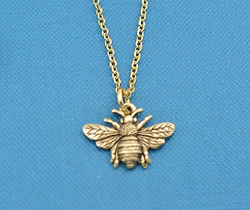 Bee necklace in gold plated pewter on an 18 gold stainless steel cable chain with two inch extender. Bee mascot. Bee jewelry. Bee charm.