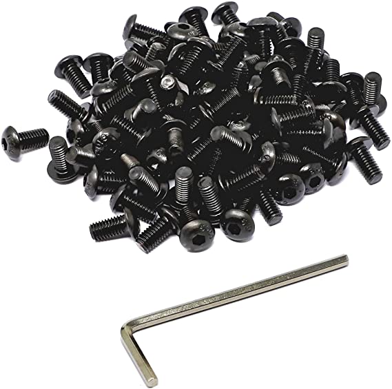 iExcell 100 Pcs M5 x 10 mm 10.9 Grade Alloy Steel Black Oxide Finish Hex Socket Button Head Cap Screws Hex Key Wrench Kit