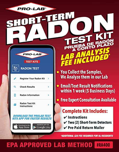 ProLab Radon Gas Short Term Test Kit - Lab Fee Included! Emailed Results withn 1 Week Includes Return Mailer, 1.8 Ounce, 2 Count (Pack of 1)