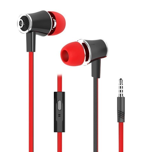 G-Cord In-Ear Earbuds with Microphone Tangle-Free Wired Earphones for iPhone iPad iPod Samsung Galaxy Tablets Computers Android Smartphones Red