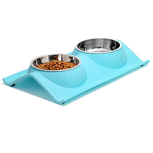 UPSKY Double Dog Cat bowls Premium Stainless Steel Pet Bowls With No-Spill Resin Station, Food Water Feeder for cats and small dogs