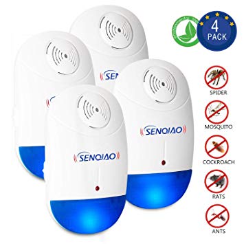 SENQIAO Pest Control Ultrasonic Repeller Mosquitoes, Insects, Spiders, Mices, Roaches, Bugs, Flies More Home Indoor - Non-Toxic Eco-Friendly, Human & Pet Safe [4 Pack]