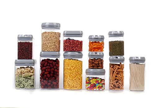 Airtight Food Storage Container Set - 12 Plastic Containers - GREATEST VALUE - 3 Snack Scoopers   12 Chalkboard Label Stickers & Chalk Pen - BPA FREE - Kitchen Storage & Cereal Organizer by Stash
