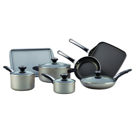 Farberware High Performance Nonstick Aluminum 17-Piece Cookware Set, Champagne