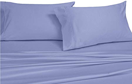 Royal's Solid Periwinke 550-Thread-Count 4pc King Bed Sheet Set 100-Percent Combed Cotton, Sateen Solid, Deep Pocket