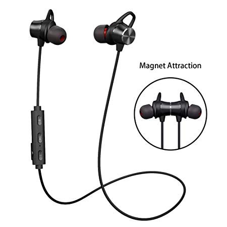 Bluetooth Headphones, GRDE V4.1 Bluetooth Headset with Magnetic Earbuds Snug Fit for Sports (Waterproof Wireless Bluetooth Headphones for 10 Hours Playtime, CVC 6.0 Noise Cancelling Microphone)