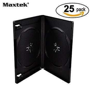 Maxtek 14mm Black Standard Double Capacity DVD Case and Outter Clear Sleeve, 25 pieces pack