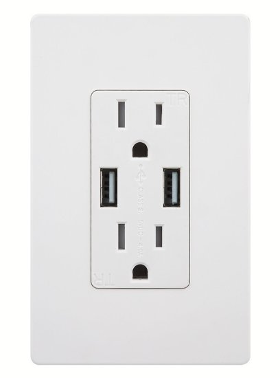TOPGREENER TU2154A 4A High Speed Dual USB Charger Receptacle 15A Tamper Resistant Outlet and 2 Free Wall Plates White