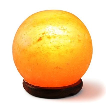 Hand Crafted HemingWeigh Rock Salt Sphere Lamp with Wood Base Electric Wire 14-15 CM