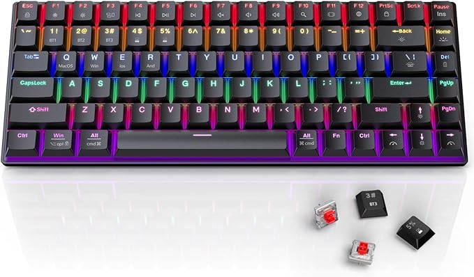 SABLUTE Mechanical Gaming Keyboard, Low Profile Red Switch, Bluetooth/2.4G Wireless/USB-C Wired Triple Mode, 22 Backlit Efftects, 75% Compact Layout, Rechargeable Keyboard for PC Laptop Mac and Pad