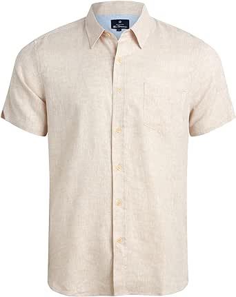 Ben Sherman Men's Linen Shirt - Classic Fit Short Sleeve Button Down Woven Linen Shirt (S-XL)