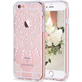 iPhone 6s Case, LUHOURI White Henna Mandala Floral Case, Transparent Plastic with Clear TPU Bumper Protective Back Phone Case Cover for Apple iPhone 6/6s (4.7 Inch) (H-01)¡­