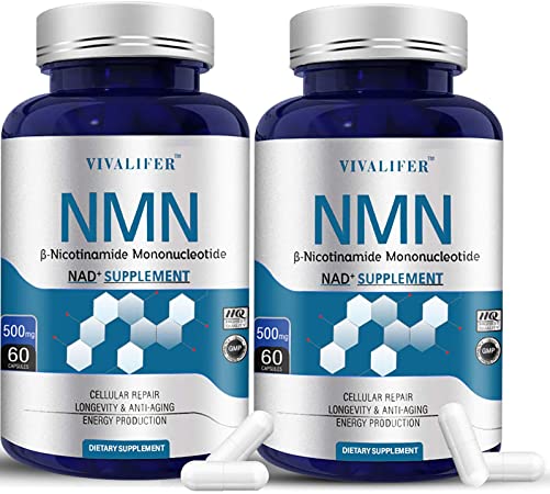 2 Pack NMN Supplement, 500MG Powerful Nicotinamide Mononucleotide Capsules for Supports Anti-Aging & Antioxidant, Longevity and Energy, Naturally Boost NAD  Levels (NMN 60PCS)