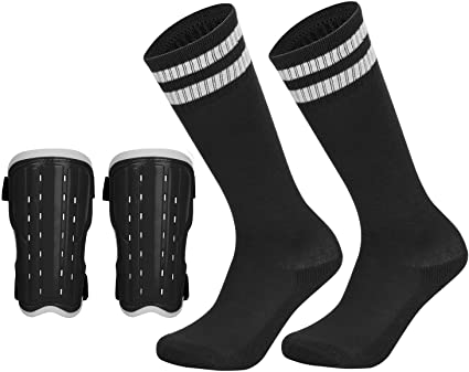 Soccer Shin Pad Over Knee Soccer Socks Kids Leg Carf Protective Shin Pads Adjustable Perforated Breathable Guard Board and Impact Resistant Youth Kids Soccer Guards Socks