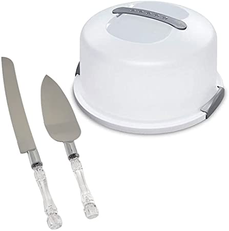 EXTRA LARGE Cake Carrier/Storage Container With Serrated Knife & Cake Server - Holds up to 12" 3 Layer Cake - Complete Set