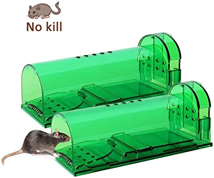 PECHTY Humane Mouse Trap, 2 Pack Reusable Rodent Trap No Kill Mice Live Catch Cage, Mouse trap cage Mice Catcher for Rooms Offices Fields & Warehouses (17.3x6.2x6.5cm)