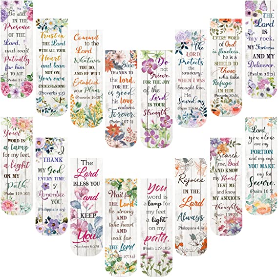 48 Pcs Bible Verse Magnetic Bookmarks, Inspirational Scripture Christian Book Markers Religious Motivational Encouragement Flower Page Clips Presents for Women School Office Supplies (Floral Style)