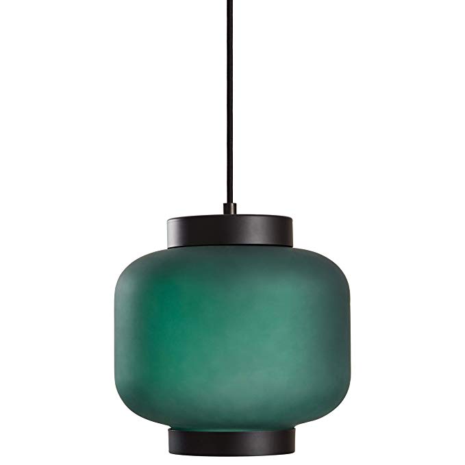 Rivet Mid-Century Outer Frosted Glass Finish Pendant Light with Bulb, 60"H, Green