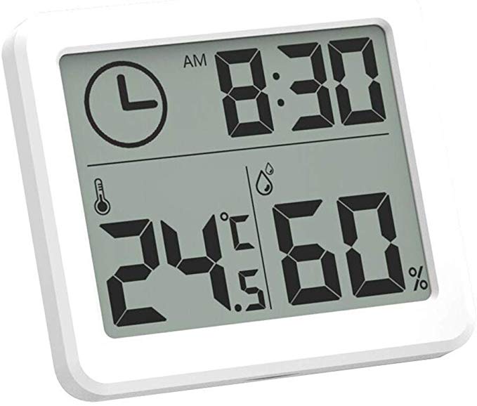 INRIGOROUS Room Thermometer Hygrometer, Accurate Digital Humidity Meter, Hygrometer Thermometer and Humidity Monitor with 3.2” LCD Display and Clock (1)