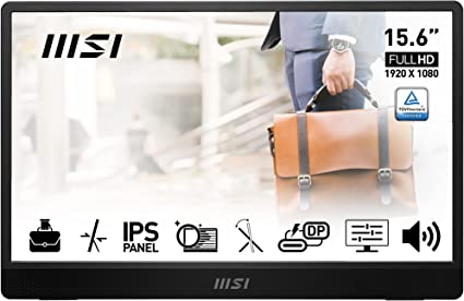 MSI PRO MP161 15.6" Portable Monitor, Adjustable kickstand, FHD (1920 x 1080), 60Hz, IPS, 2x USB-C, Mini HDMI, Speakers, Anti-Flicker, Less Blue light, Black