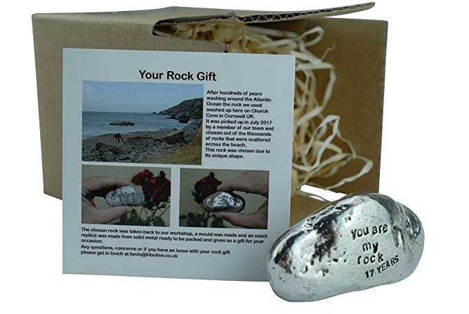 Pirantin 17th Anniversary You are My Rock Gift Idea - Solid Metal Heavy Polished Rock Gift for 17 Year Anniversary