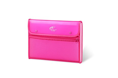 Lightahead LA-7553 Expanding File with 13 pockets, with mesh bag and zipper Available in Colors Green, Pink (PINK)