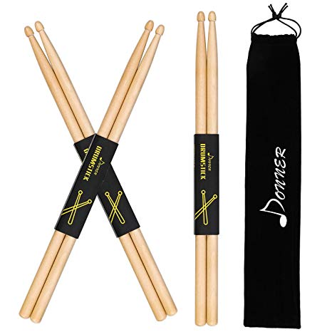 Donner Drum Sticks 5A Classic Maple Wood 3 Pairs Drumsticks With Carrying Bag