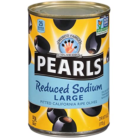 PEARLS Reduced-Sodium Ripe Black, Pitted Large Olives, 6 oz, 12-Cans