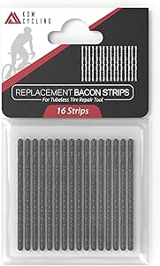 KOM Cycling Tubeless Tire Repair Tool Replacement Bacon Strips - 16 Tubeless Replacement Repair Strips That Work with Multiple tubeless Repair Tools Such as, Lezyne, Pro Bike Tool and Many Others!