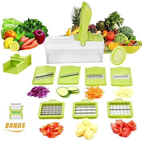 Mandoline 11 in 1 Food Cutter, Kitchen Vegetable Chopper Tomato Potato Cheese Sliver Grater Shredder Fruit Julienne Onion Slicing Dicing Grating Chopping Cutting Peeling by WEINAS
