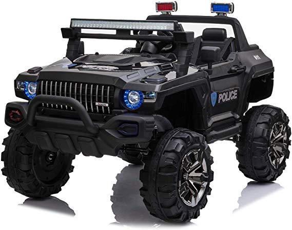 Aosom 12V Kids Electric 2-Seater Ride On Police Car SUV Truck Toy with Parental Remote Control, Black