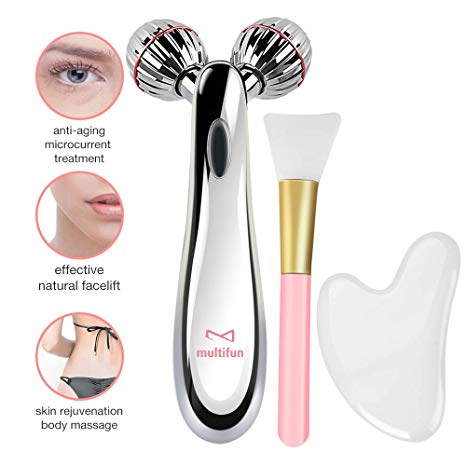 3D Microcurrent Facial Roller, Multifun Face Beauty Roller Body Massager for Anti Aging, improve Facial Contour, Skin Tone, Wrinkle Reduction and Firm Body Skin, Smooth Dimples, Professional Skincare