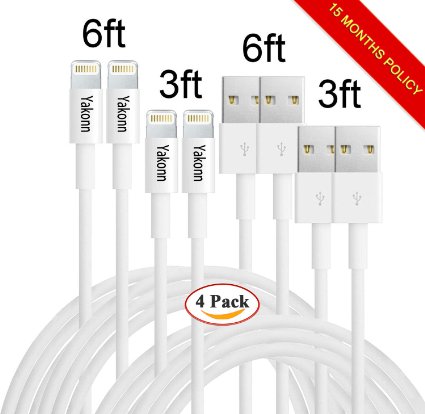Yakonn 2pcs 3ft 2pcs 6ft iPhone Lightning Cable Charging Cord USB Cable for iPhone 6s,6s ,6plus,6 iPhone 5,5c,5s,iPad Mini,Mini2.iPad 5,iPod 7(White)