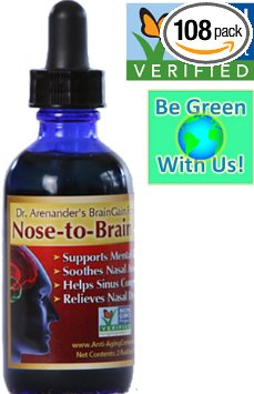 ORGANIC NOSE TO BRAIN OIL Nasal drops - Supports Mental Clarity -- Soothes Nasal Area-- Helps Sinus Congestion -- Relieves Nasal Dryness -- Promotes Restful Sleep Helps with Allergies -- 5 to 9 Months Supply