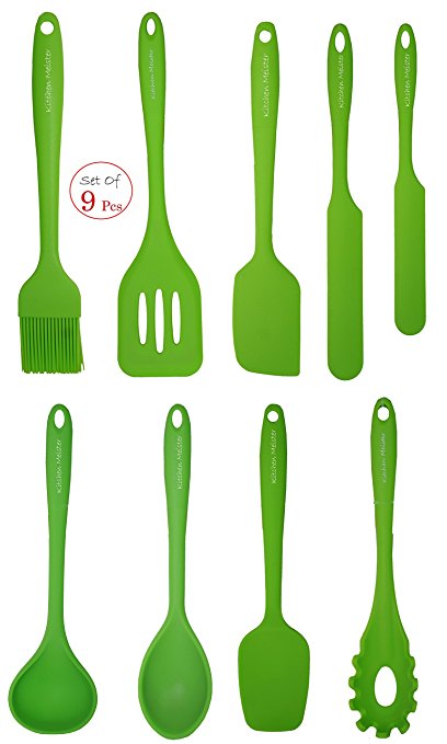 11'' Silicone Cooking/Baking Set (Green) - Set of 9 - Astounding Durability- High Heat Resistance - BPA Free - Easy to Clean