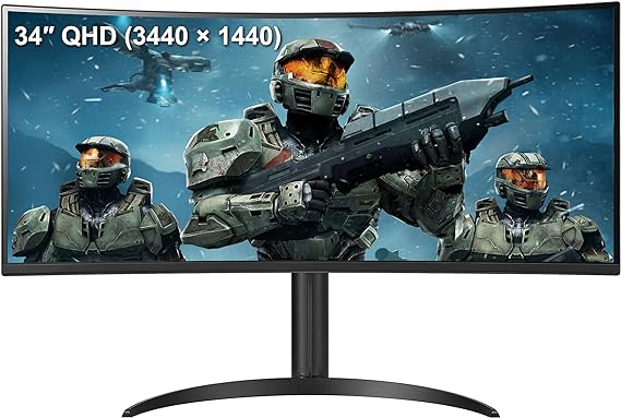 LG 34WP60C-B 34" 21:9 Curved UltraWide QHD (3440 x 1440) HDR 10 160Hz 1ms Gaming Monitor with Tilt Adjustable Stand, AMD FreeSync Premium, Display Port and HDMI, Black, WEPGPY