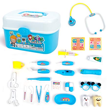 Doctor Kit for Kids 24Pcs Pretend Play Doctor Medical Kit Toys for Kids-Boy&Girl's Holiday Gifts Blue By OIKA