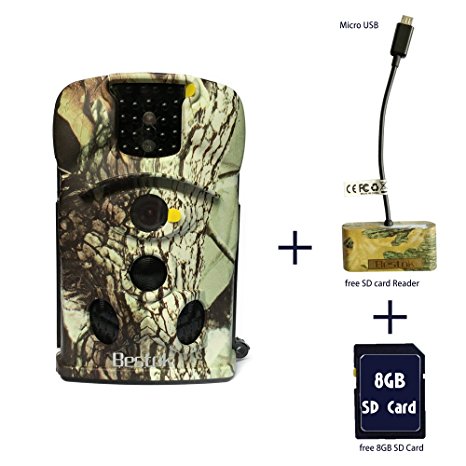 Bestok 12MP Infrared Night Vision Outdoor Waterproof Wildlife Cam Scouting Stealth Trail Hunting Spy Security Game Camera  8G SD Card SD card reader for Android Phones with OTG