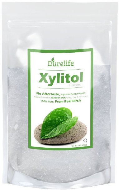 DureLife Birch XYLITOL Sugar Substitute 1 LB (16 OZ) Made In The USA From NON GMO Birch Xylitol and is a great Natural sugar alternative for diabetics Packaged In A Resealable Stand Up Pouch Bag